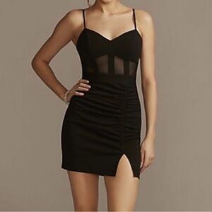 Emerald Sundae Black Mesh Panel Mini Dress